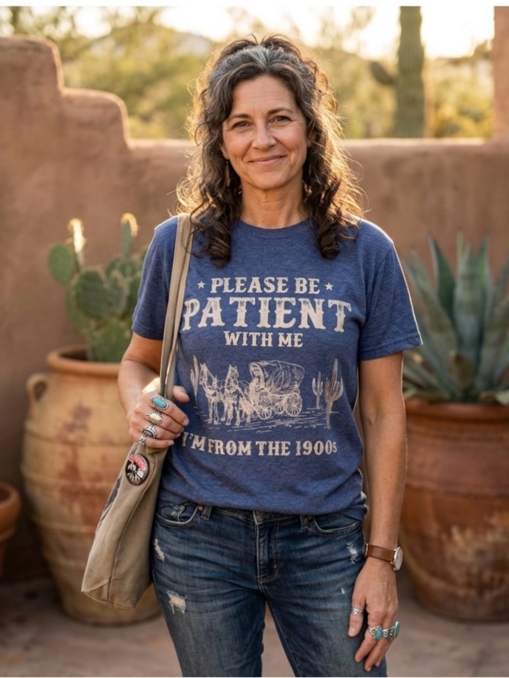 “Please Be Patient With Me I’m From The 1900s” T-Shirt Blue M Gift for Mom Dad